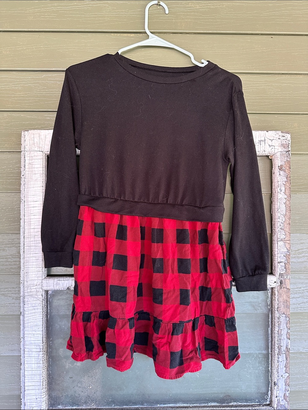 Maurices Black Top with Red and Black Buffalo Plaid Skirt Girls Dress